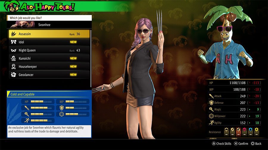 An image showing the skills, abilities, and stats of the Infinite Wealth Job Assassin
