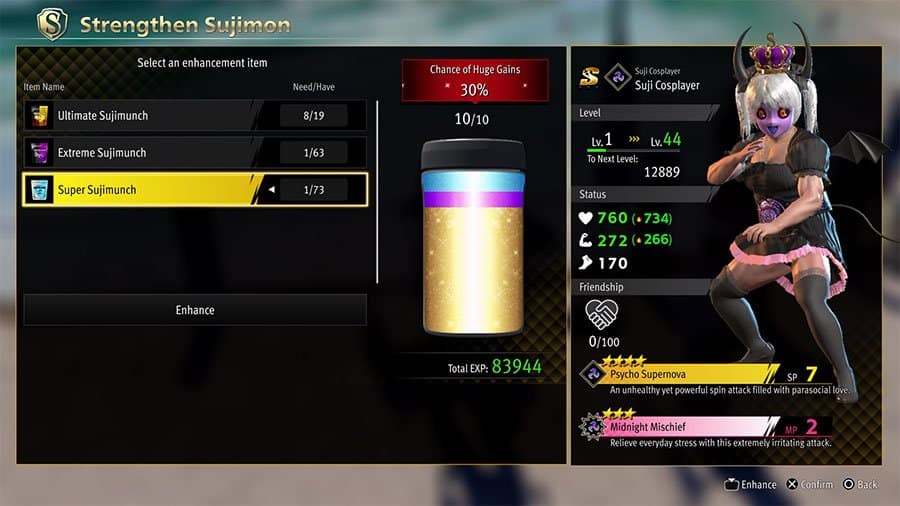A picture showing the best way to level Sujimon in Infinite Wealth